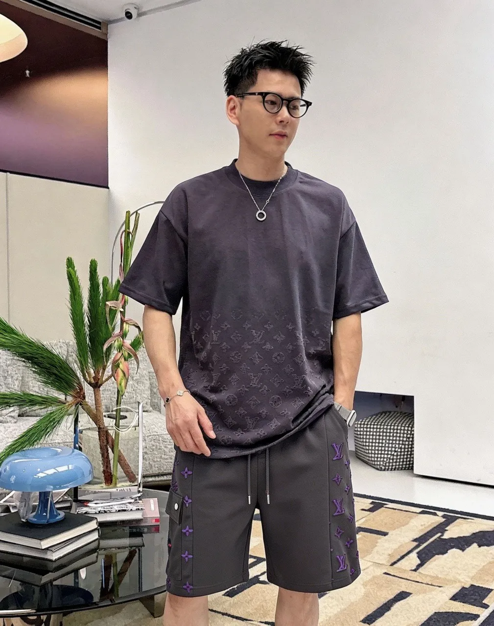 Louis Vuitton/Louis Vuitton presbyopia burnt flower overalls shorts